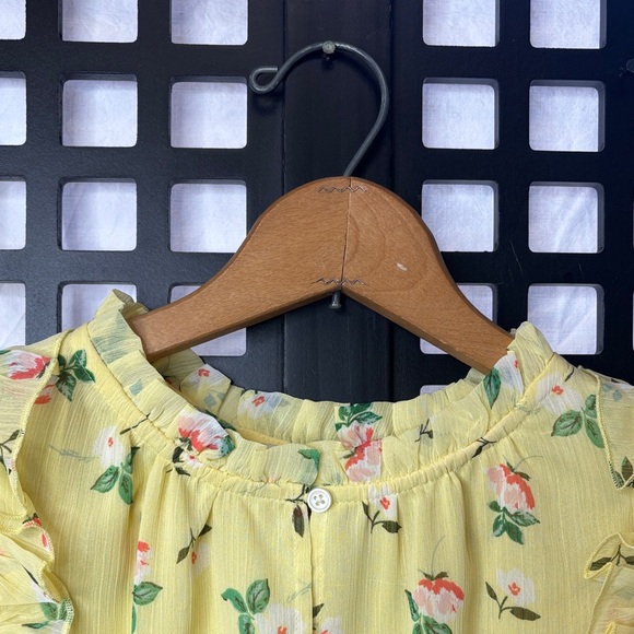 💛 LOFT Yellow Floral Ruffle Sleeveless Lined Top Women Small Flowy 💛 - Picture 3 of 15